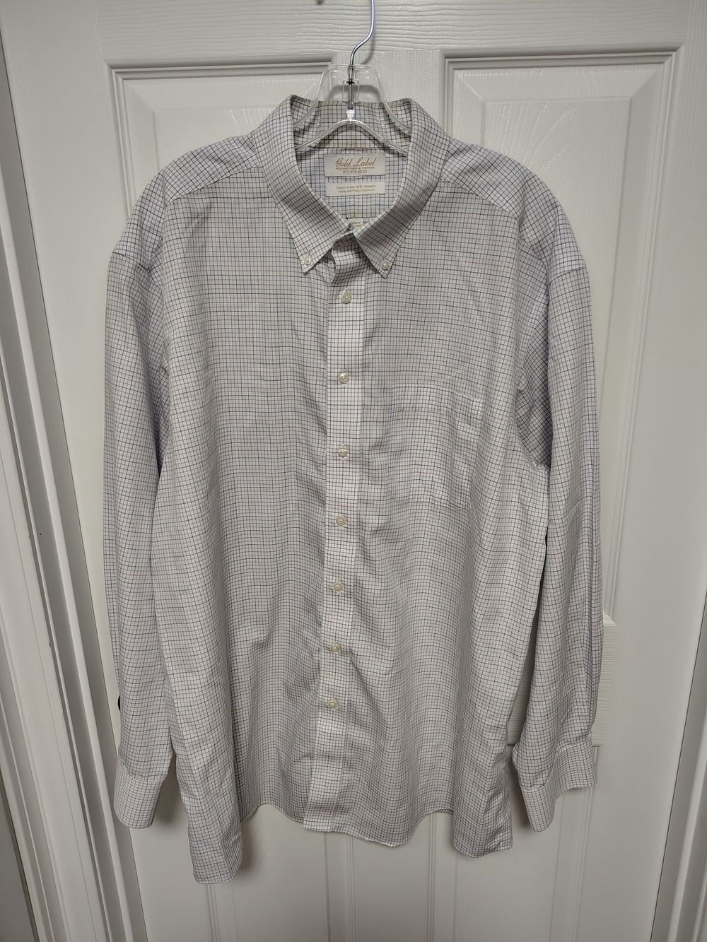 Roundtree & Yorke Men's Button-Down Check Shirt - White & Light Blue